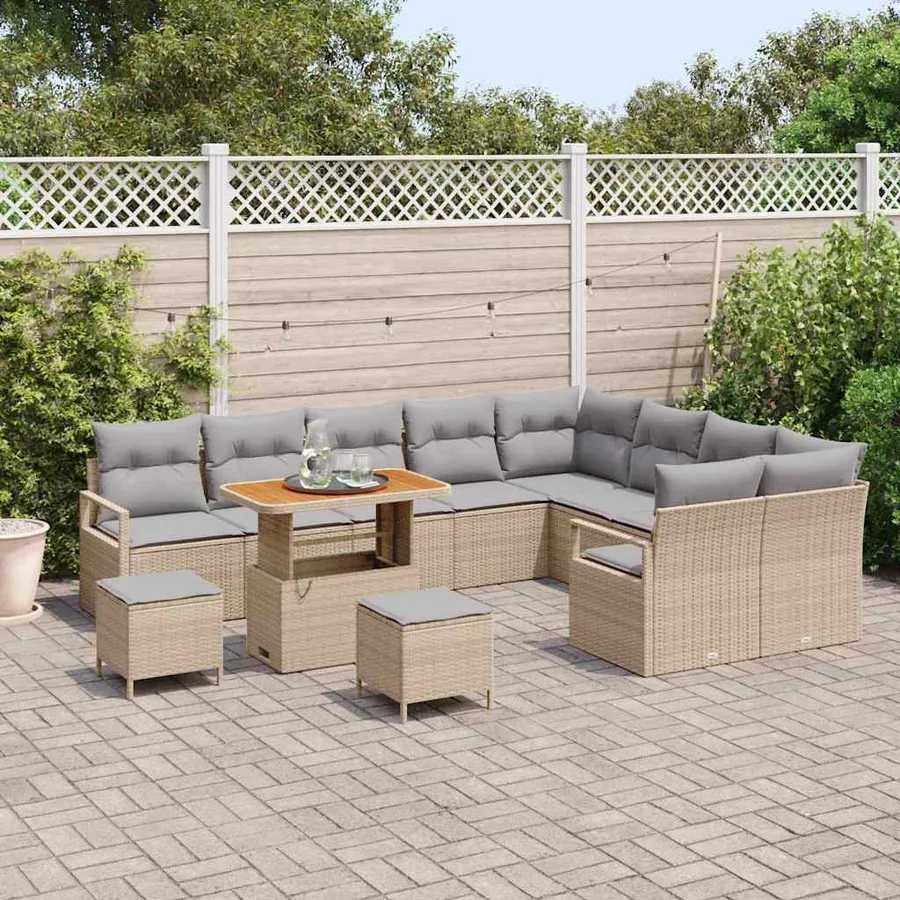Ensemble de canapé de jardin 12 pcs Beige polyrotin - 3