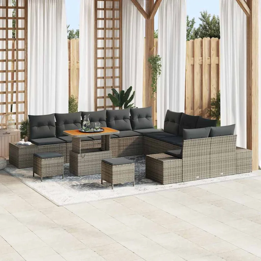 Ensemble de canapé de jardin avec coussin 13 pcs Gris polyrotin