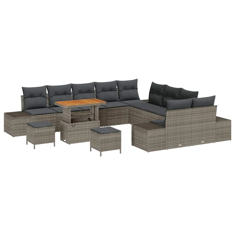 Ensemble de canapé de jardin avec coussin 13 pcs Gris polyrotin - 2