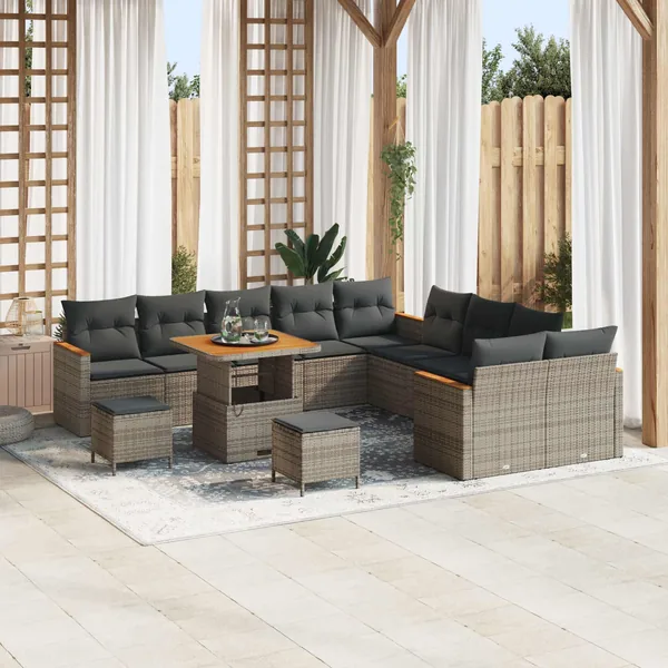 Ensemble de canapé de jardin 13 pcs Gris polyrotin