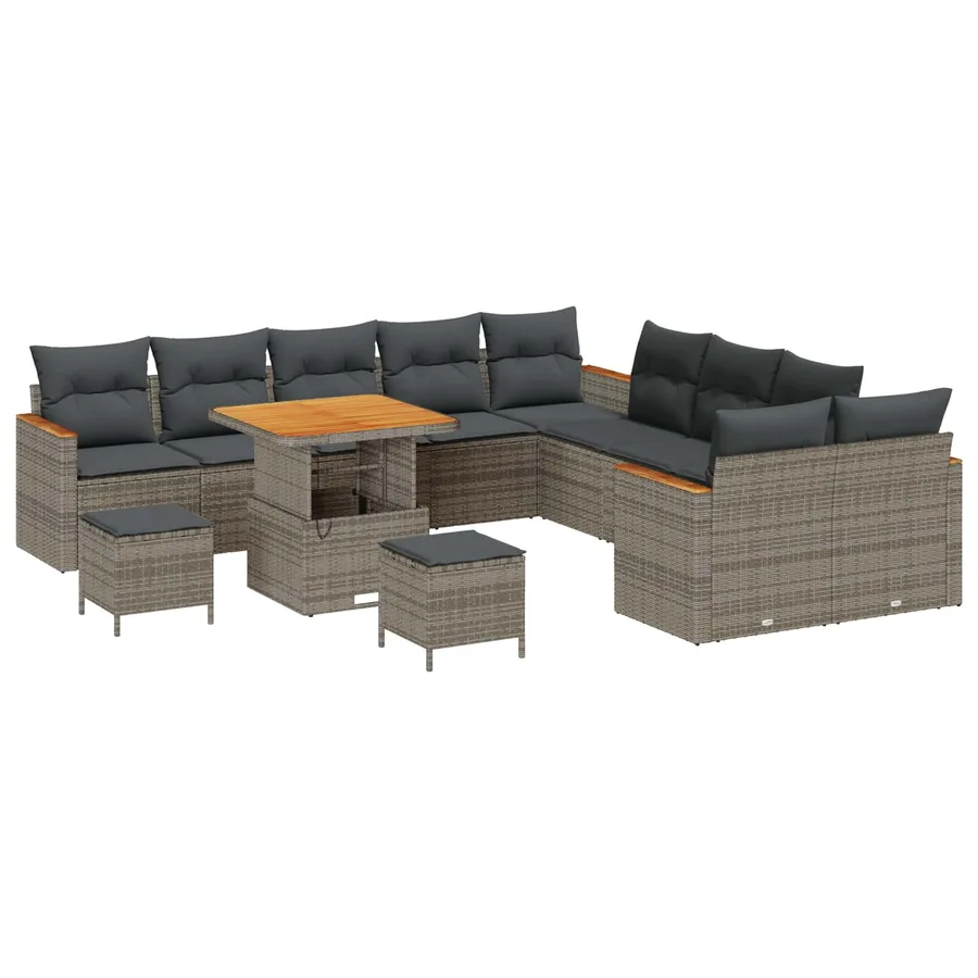 Ensemble de canapé de jardin 13 pcs Gris polyrotin - 2