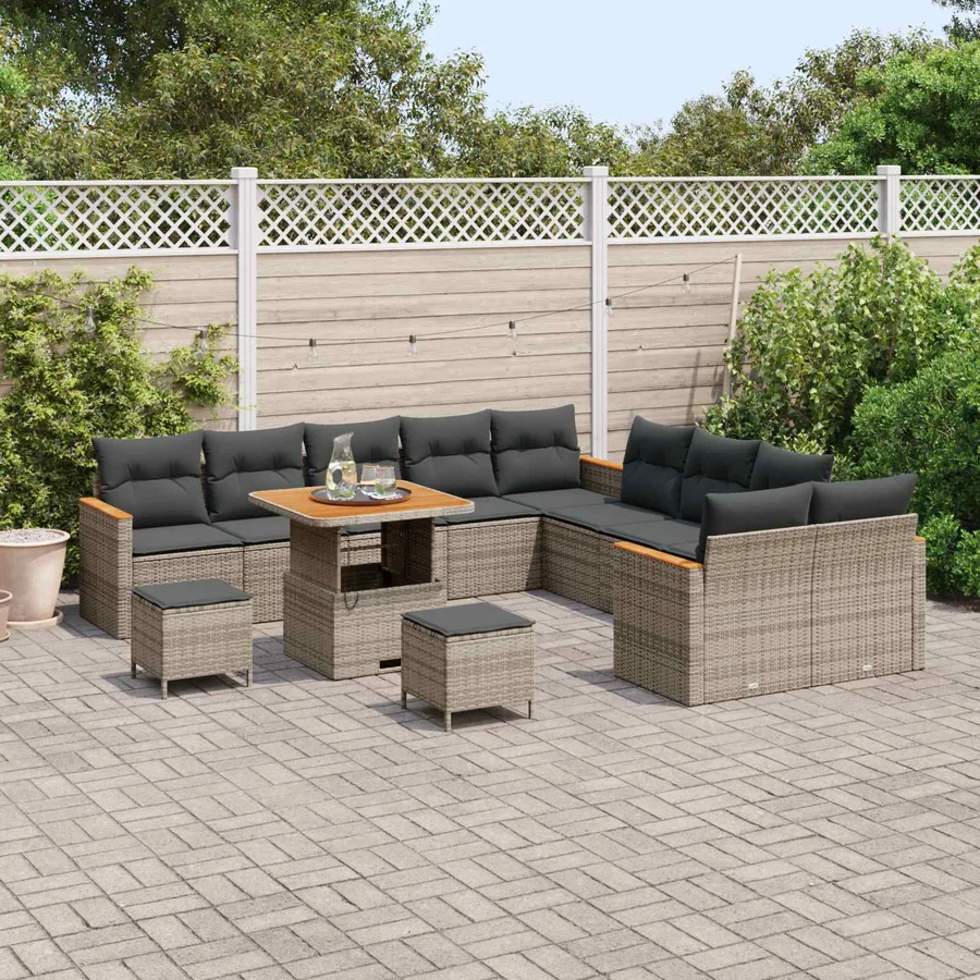 Ensemble de canapé de jardin 13 pcs Gris polyrotin - 3