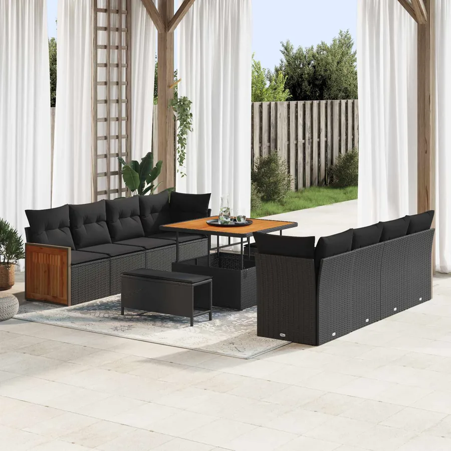 Ensemble de canapé de jardin avec coussin 11 pcs Noir