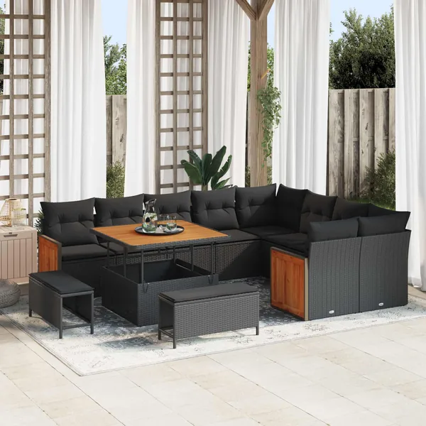 Ensemble de canapé de jardin avec coussin 12 pcs Noir