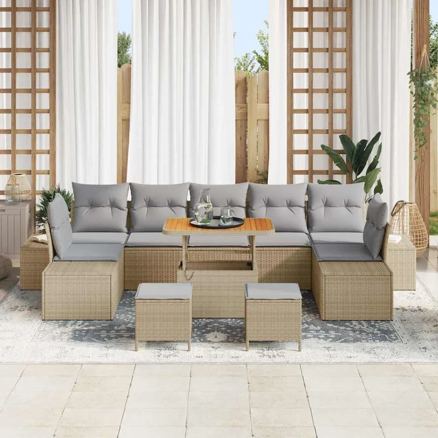 Ensemble de canapé de jardin 10 pcs Beige polyrotin - 3