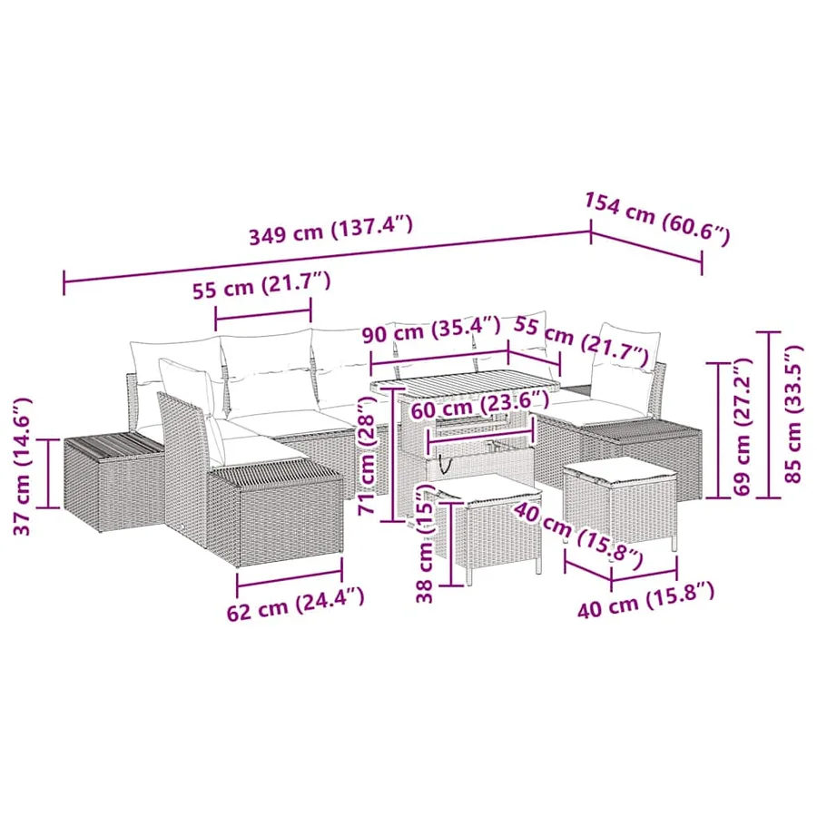 Ensemble de canapé de jardin 10 pcs Beige polyrotin - 9