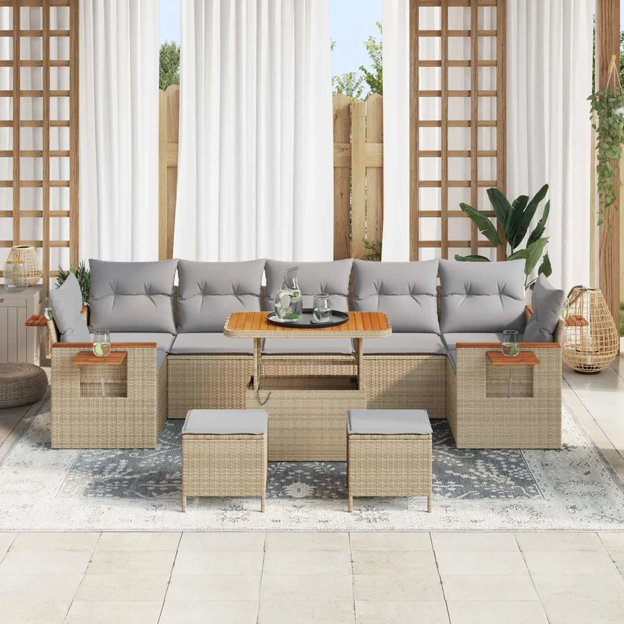Ensemble de canapé de jardin 10 pcs Beige polyrotin - 3