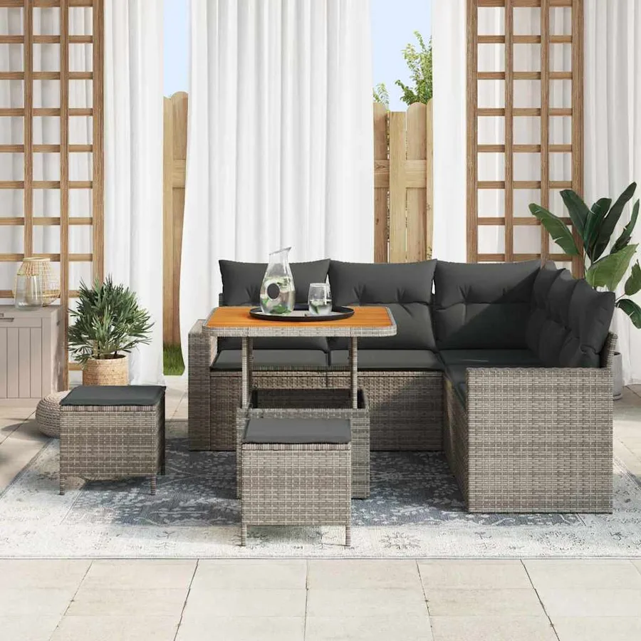Ensemble de canapé de jardin avec coussin 9 pcs Gris polyrotin - 3