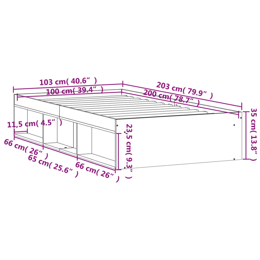 Cadre de lit sans matelas chêne fumé 100x200 cm - 11