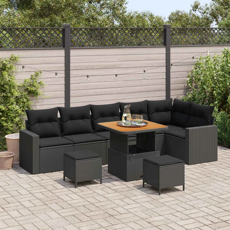 Ensemble de canapé de jardin 9 pcs Noir polyrotin