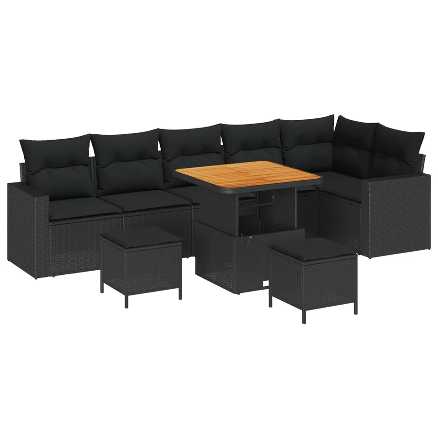 Ensemble de canapé de jardin 9 pcs Noir polyrotin - 2
