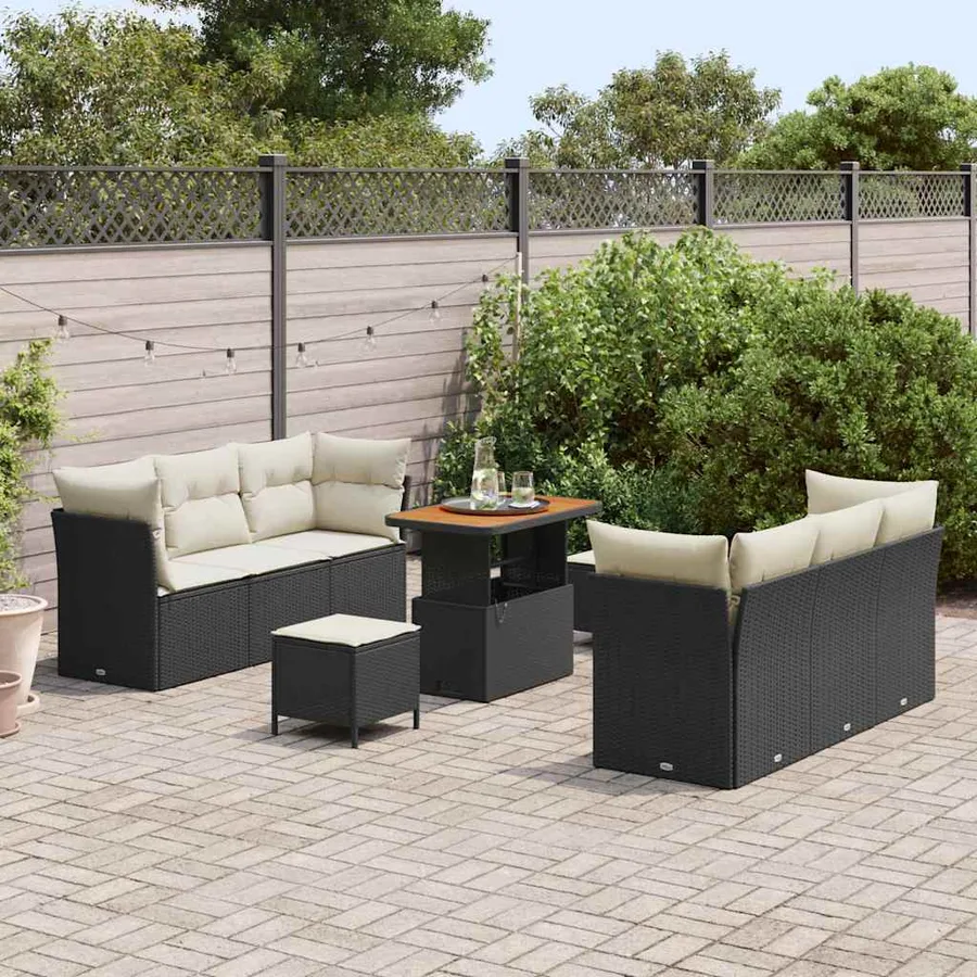 Ensemble de canapé de jardin avec coussin 9 pcs Noir polyrotin - 3