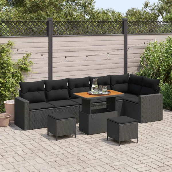 Ensemble de canapé de jardin 9 pcs Noir polyrotin