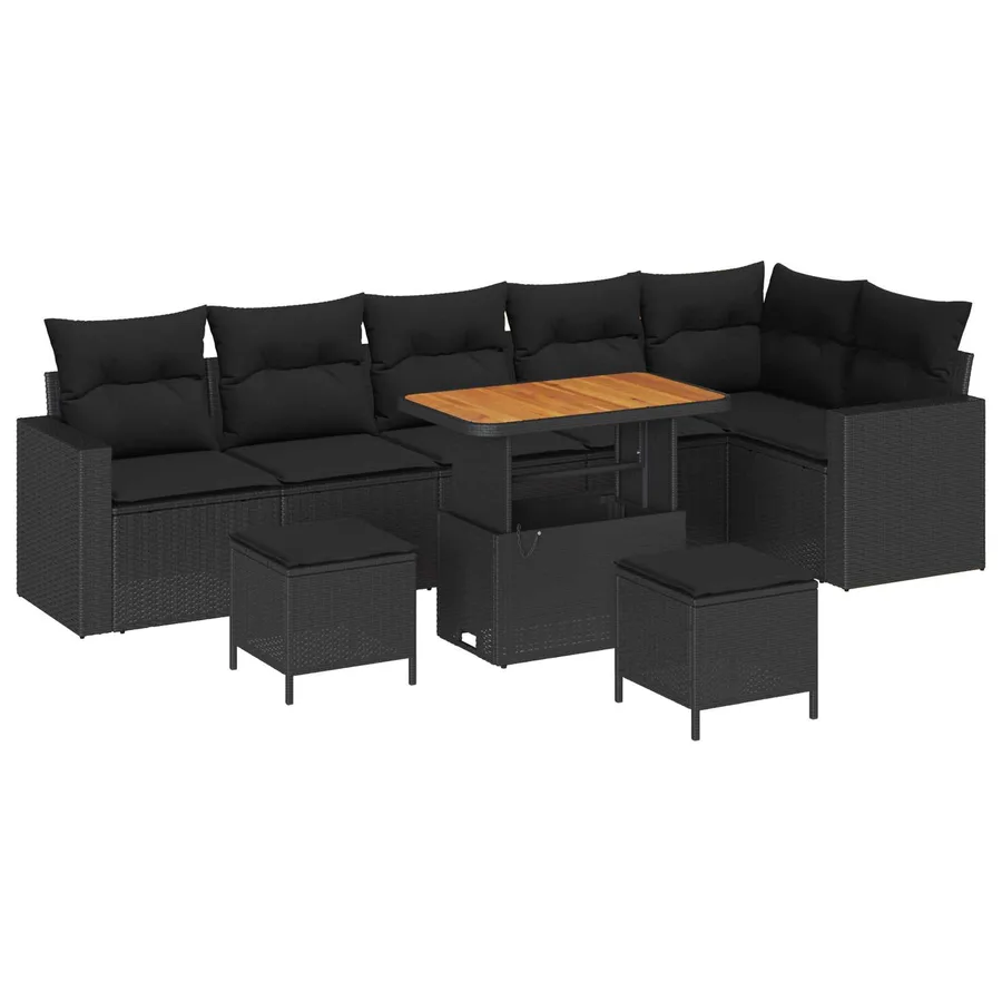 Ensemble de canapé de jardin 9 pcs Noir polyrotin - 2