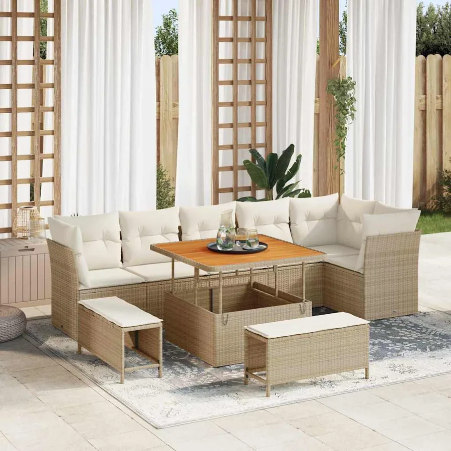 Ensemble de canapé de jardin 9 pcs Beige polyrotin