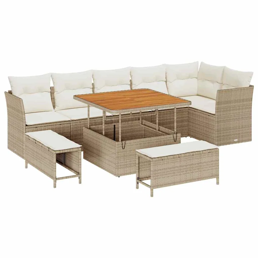 Ensemble de canapé de jardin 9 pcs Beige polyrotin - 2