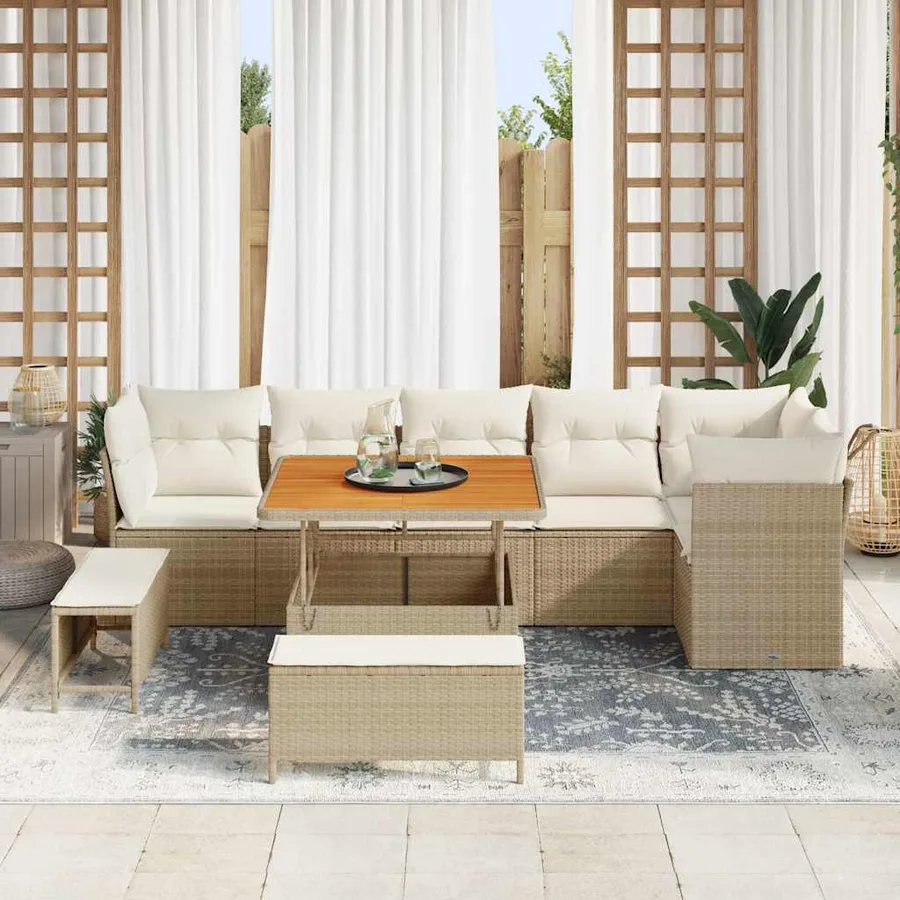 Ensemble de canapé de jardin 9 pcs Beige polyrotin - 3