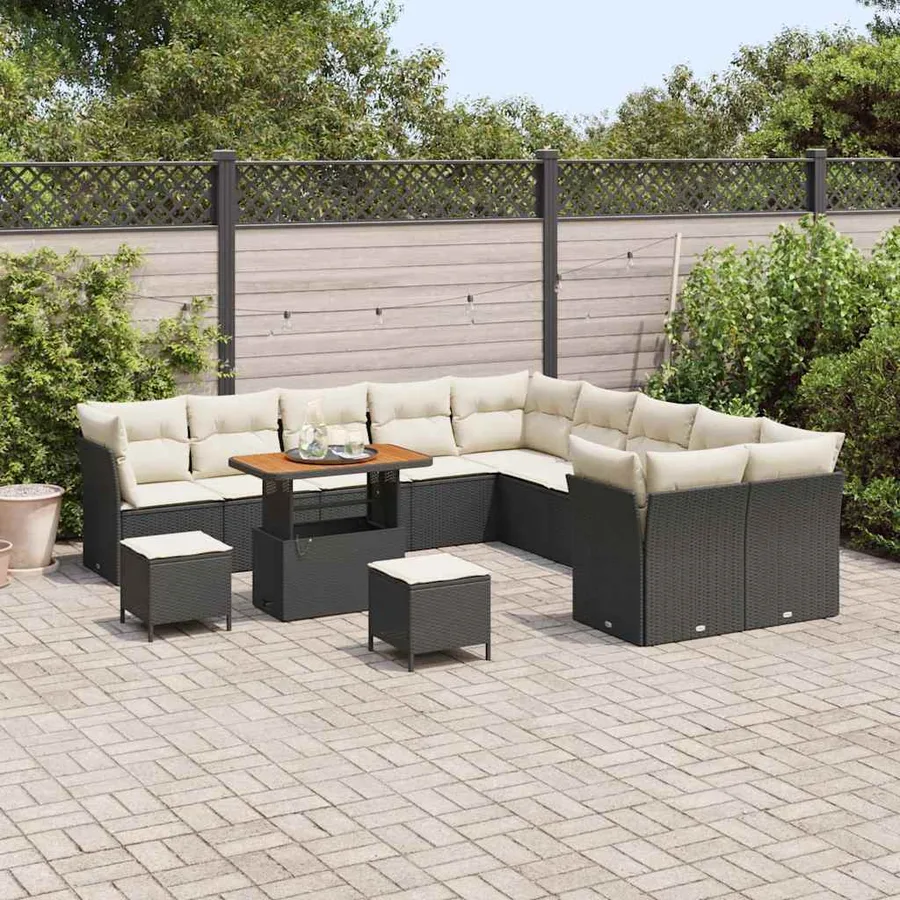 Ensemble de canapé de jardin 13 pcs Noir polyrotin - 3