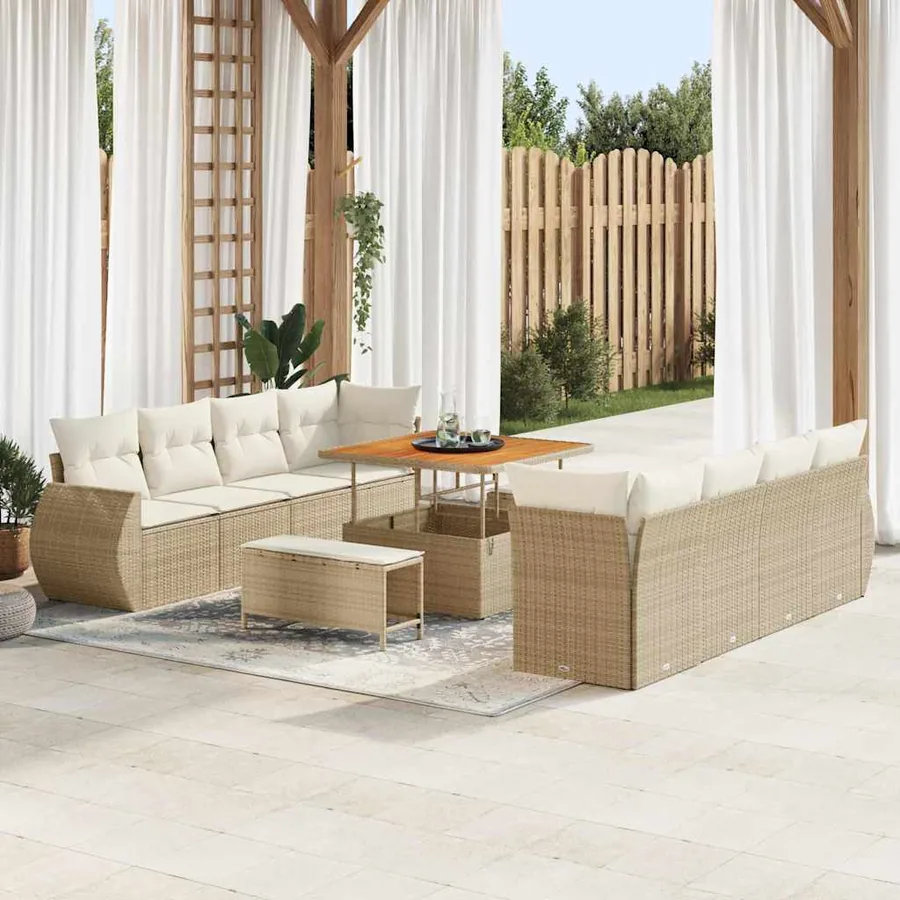 Ensemble de canapé de jardin 11 pcs Beige polyrotin