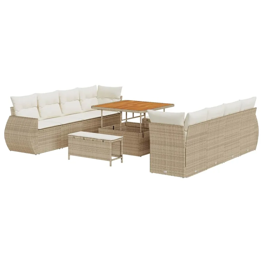 Ensemble de canapé de jardin 11 pcs Beige polyrotin - 2