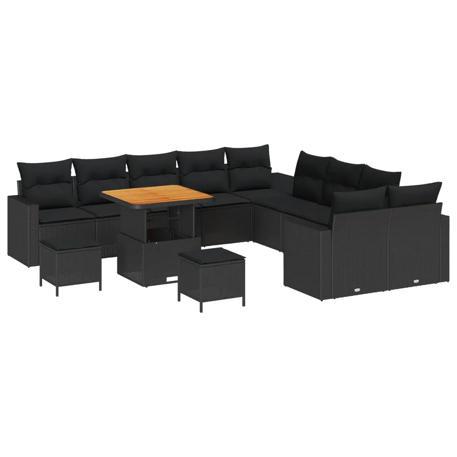Ensemble de canapé de jardin 13 pcs Noir polyrotin - 2