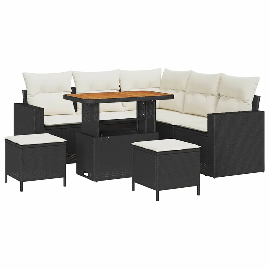 Ensemble de canapé de jardin 8 pcs Noir polyrotin - 2