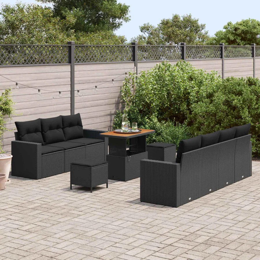 Ensemble de canapé de jardin avec coussin 10 pcs Noir polyrotin - 3
