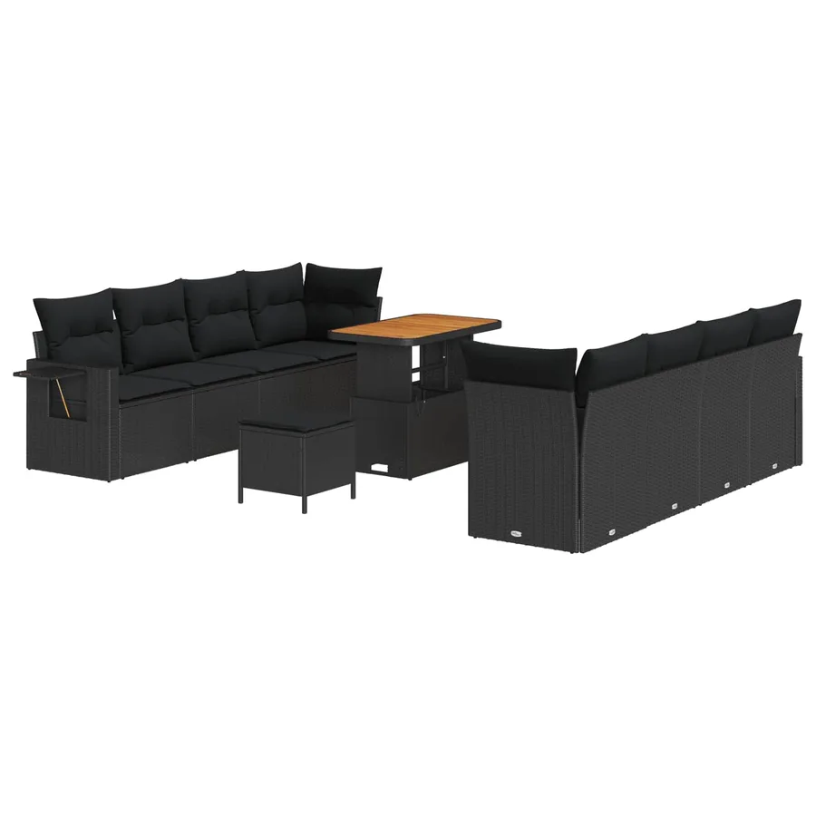 Ensemble de canapé de jardin 11 pcs Noir Poly rotin - 2