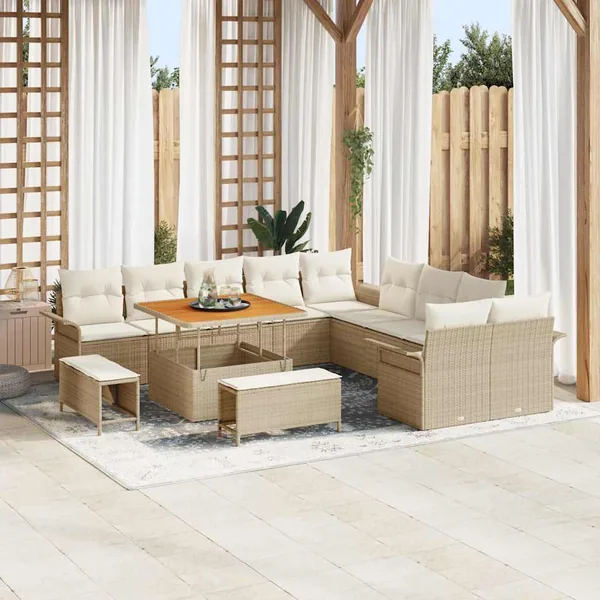 Ensemble de canapé de jardin 13 pcs Beige polyrotin