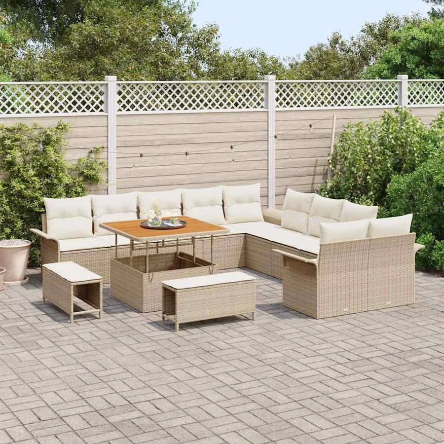 Ensemble de canapé de jardin 13 pcs Beige polyrotin - 3