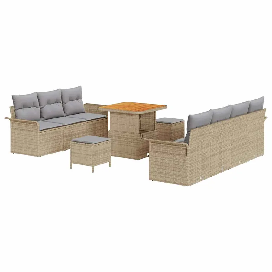 Ensemble de canapé de jardin 10 pcs Beige polyrotin - 2