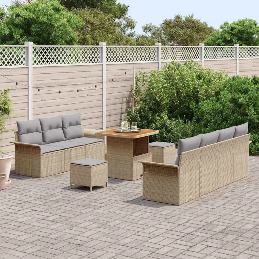 Ensemble de canapé de jardin 10 pcs Beige polyrotin - 3