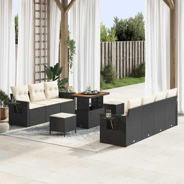 Ensemble de canapé de jardin avec coussin 10 pcs Noir polyrotin