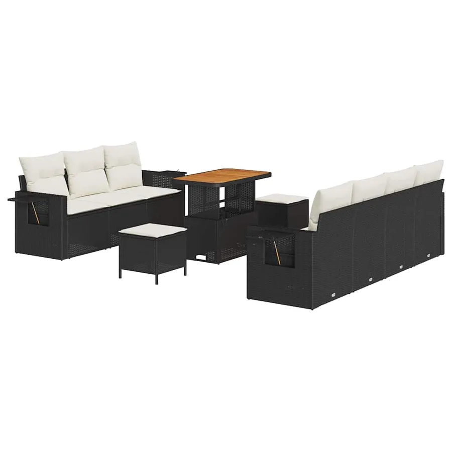 Ensemble de canapé de jardin avec coussin 10 pcs Noir polyrotin - 2