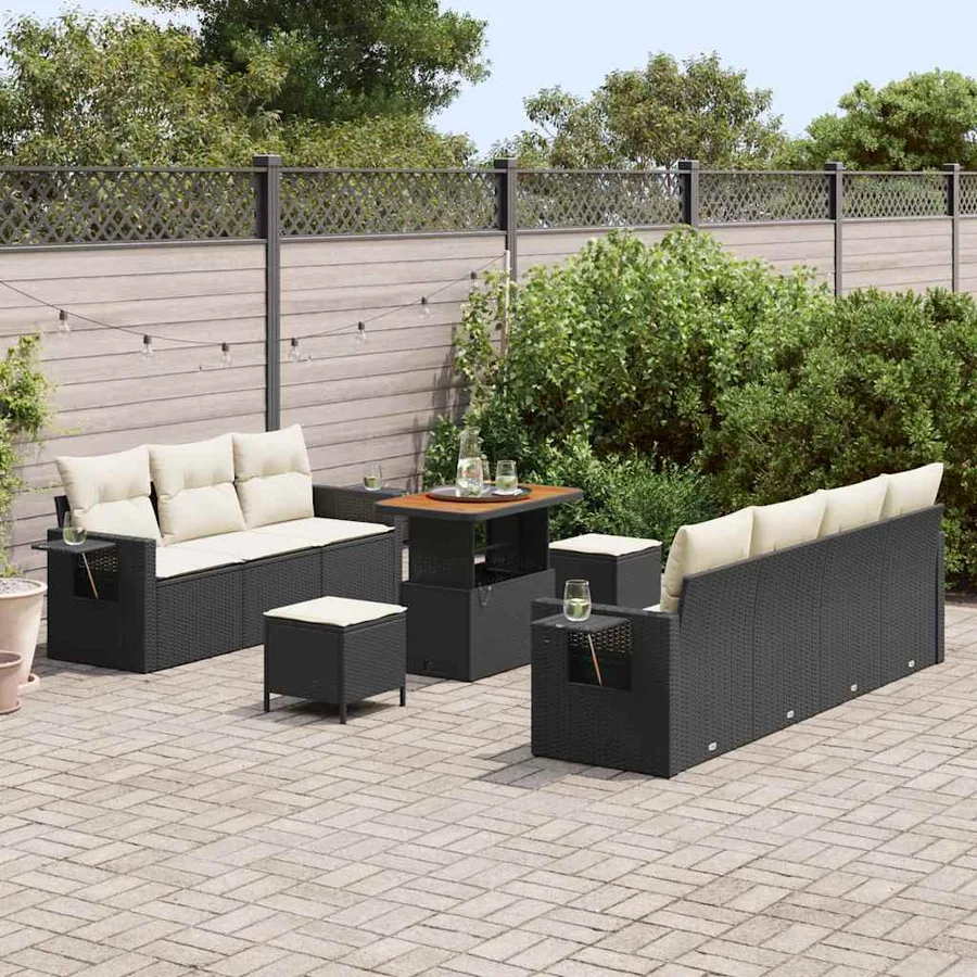 Ensemble de canapé de jardin avec coussin 10 pcs Noir polyrotin - 3
