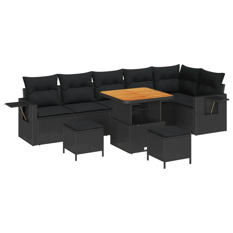 Ensemble de canapé de jardin 9 pcs Noir polyrotin - 2