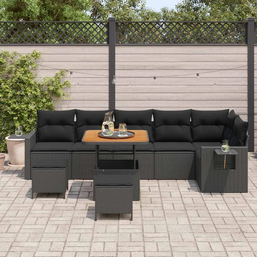 Ensemble de canapé de jardin 9 pcs Noir polyrotin - 3