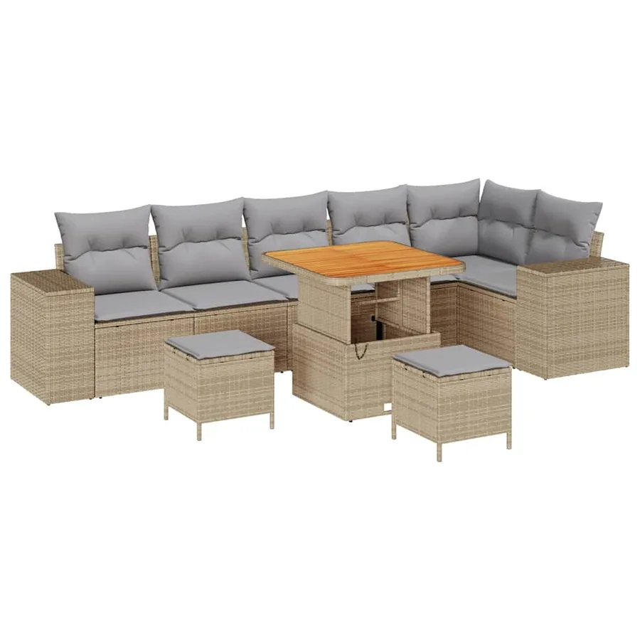 Ensemble de canapé de jardin avec coussin 9 pcs Beige polyrotin - 2