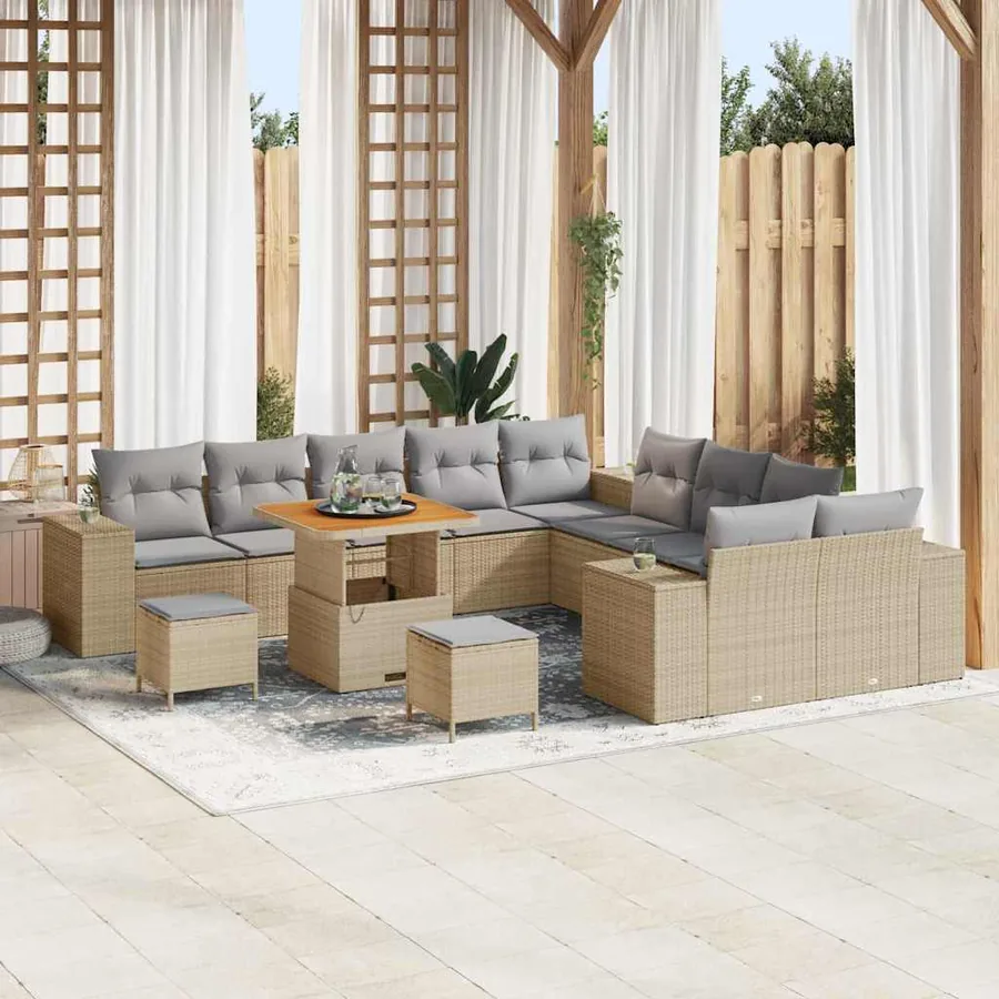 Ensemble de canapé de jardin 13 pcs Beige polyrotin