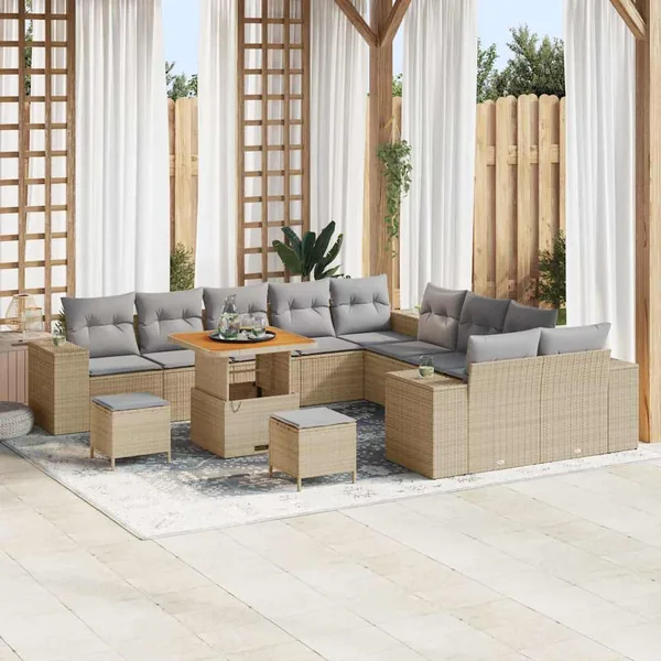Ensemble de canapé de jardin 13 pcs Beige polyrotin