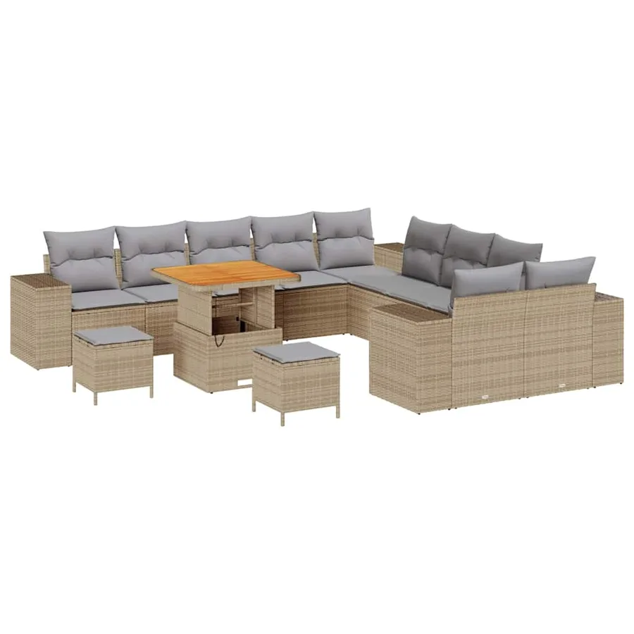 Ensemble de canapé de jardin 13 pcs Beige polyrotin - 2
