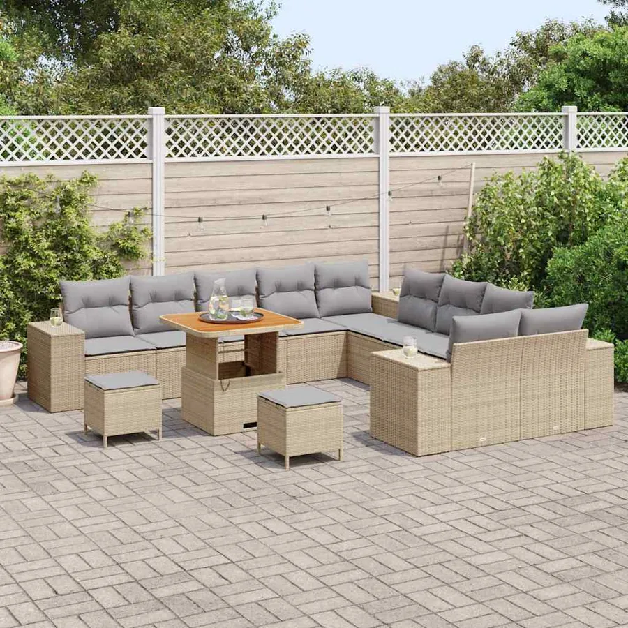 Ensemble de canapé de jardin 13 pcs Beige polyrotin - 3