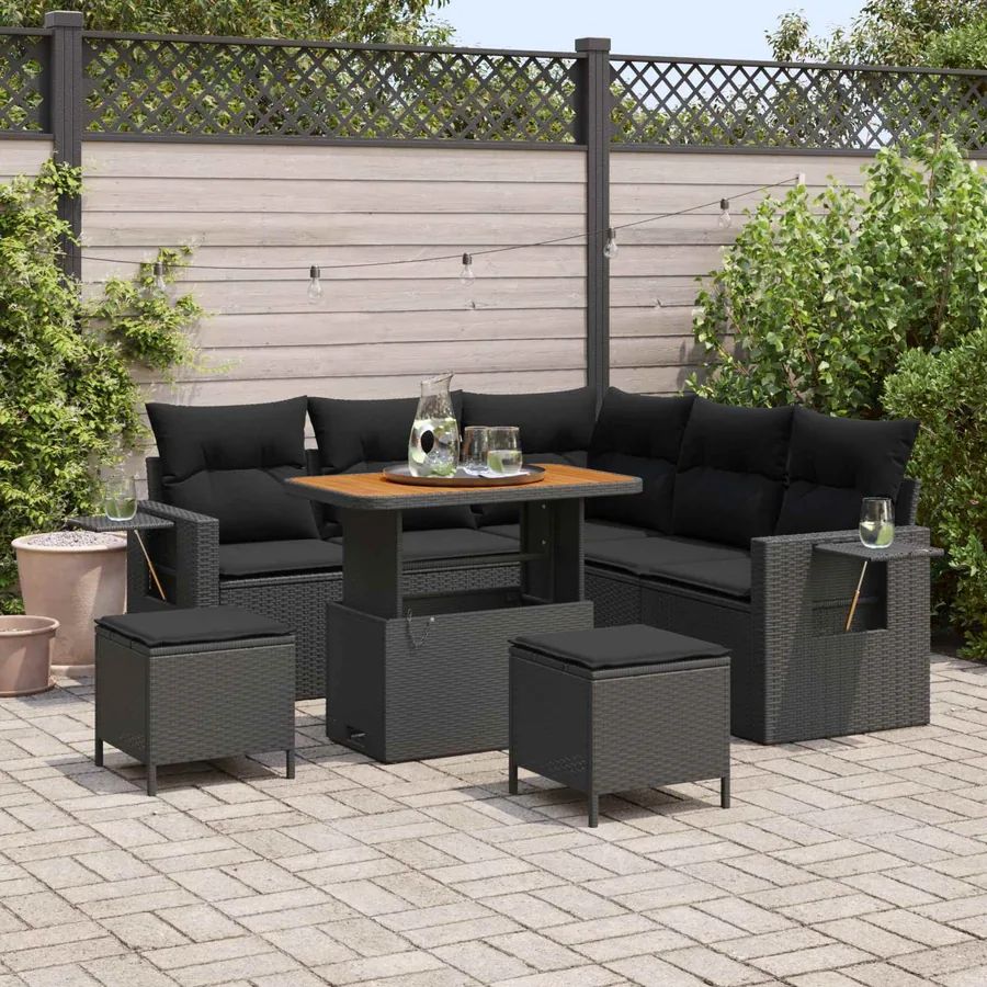 Ensemble de canapé de jardin avec coussin 8 pcs Noir polyrotin