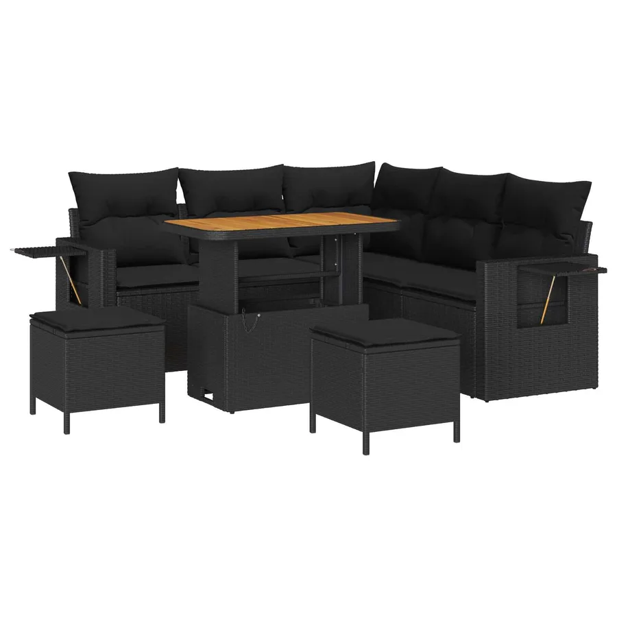 Ensemble de canapé de jardin avec coussin 8 pcs Noir polyrotin - 2