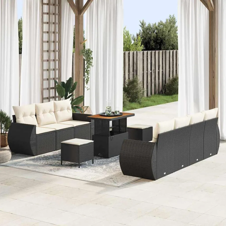 Ensemble de canapé de jardin avec coussin 10 pcs Noir polyrotin