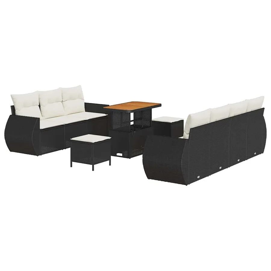 Ensemble de canapé de jardin avec coussin 10 pcs Noir polyrotin - 2