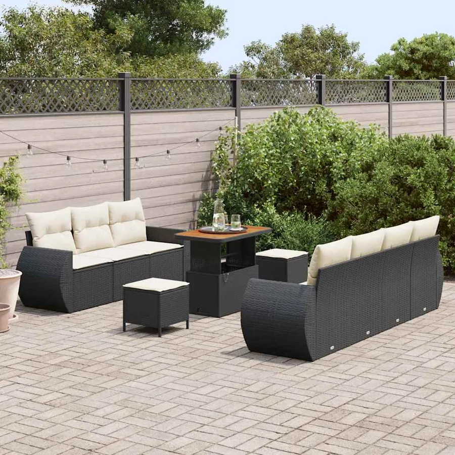 Ensemble de canapé de jardin avec coussin 10 pcs Noir polyrotin - 3