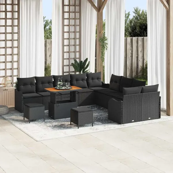 Ensemble de canapé de jardin 13 pcs Noir polyrotin