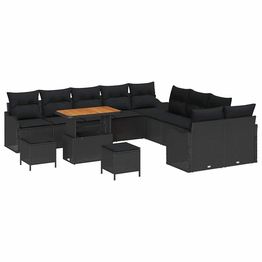 Ensemble de canapé de jardin 13 pcs Noir polyrotin - 2