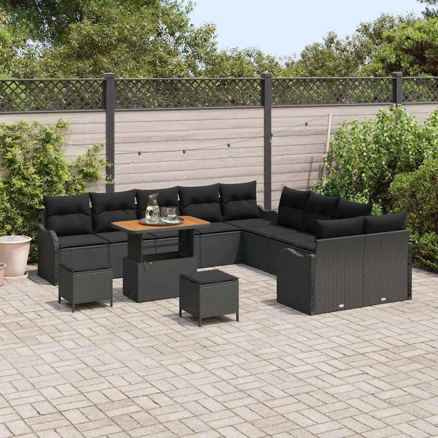 Ensemble de canapé de jardin 13 pcs Noir polyrotin - 3